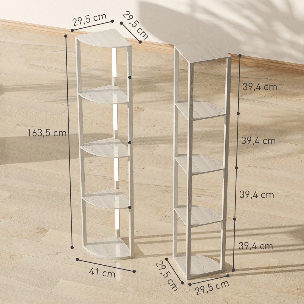 Candeeiro de Pé com Prateleiras de Canto, 41 x 29,5 x 163,5 cm, Iluminação LED Regulável, cor Carvalho
