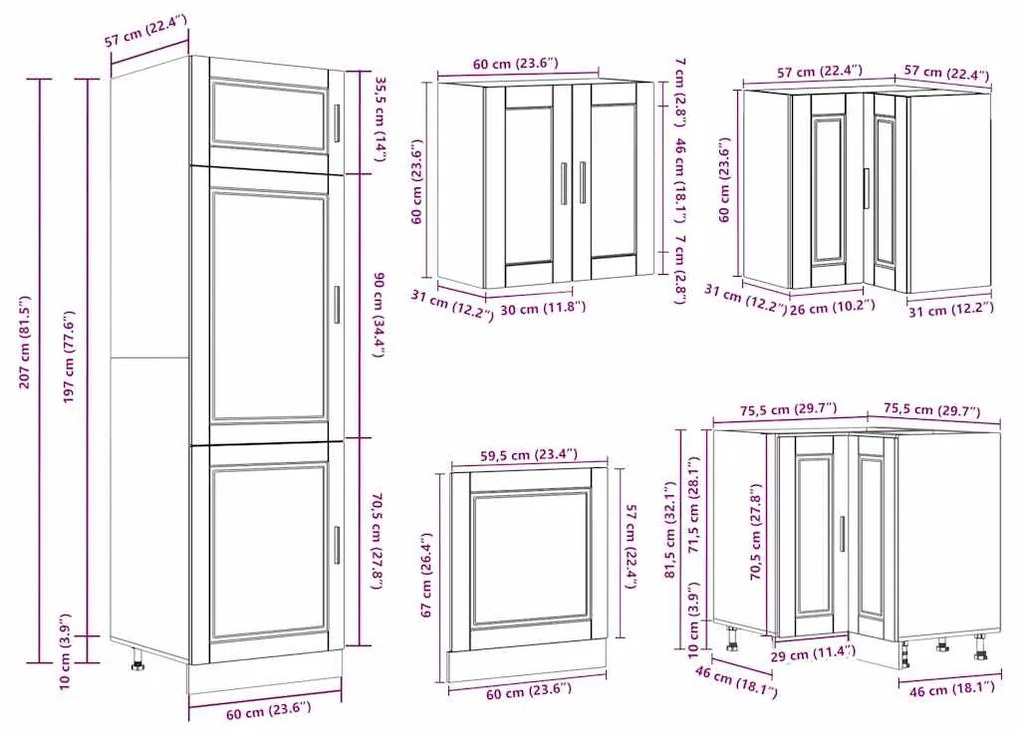 14 peças armário de cozinha conjunto Porto concreto cinza