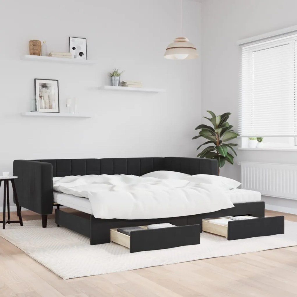 vidaXL Sofá-cama com gavetão e gavetas 100x200 cm veludo preto