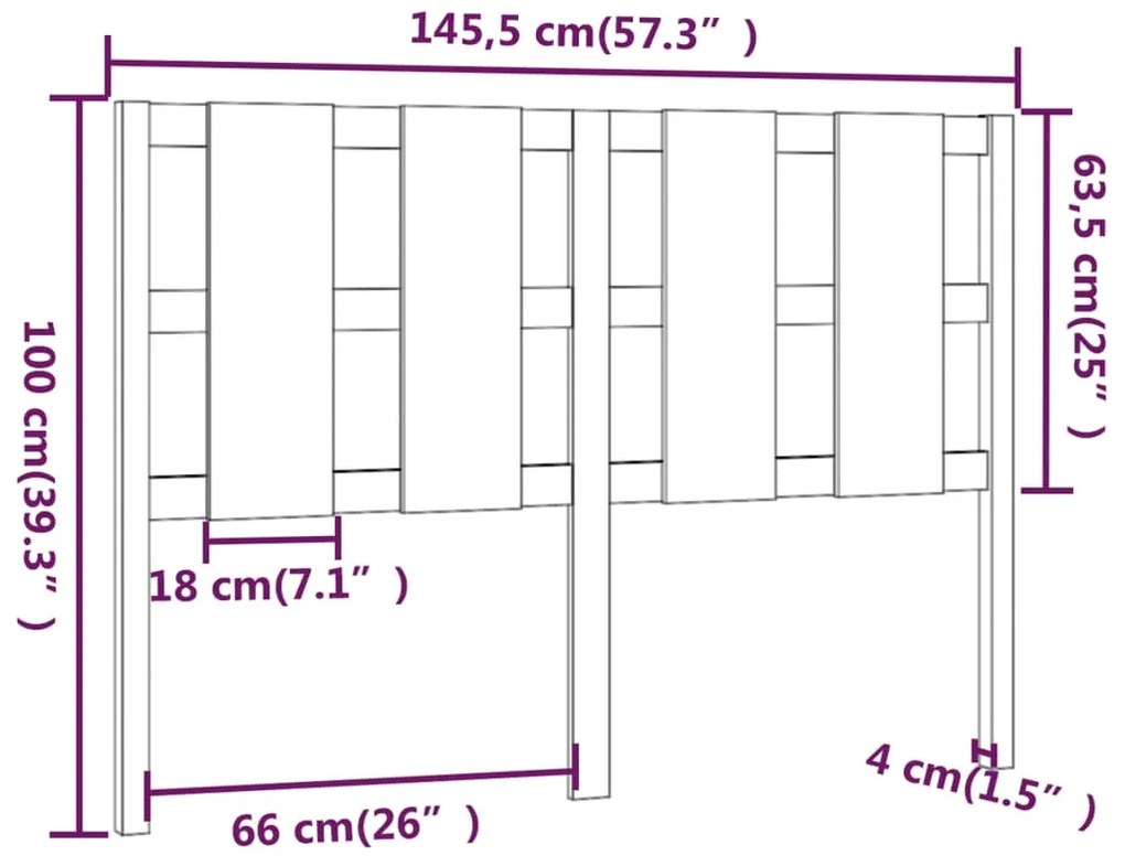 Cabeceira de cama 145,5x4x100 cm madeira de pinho maciça