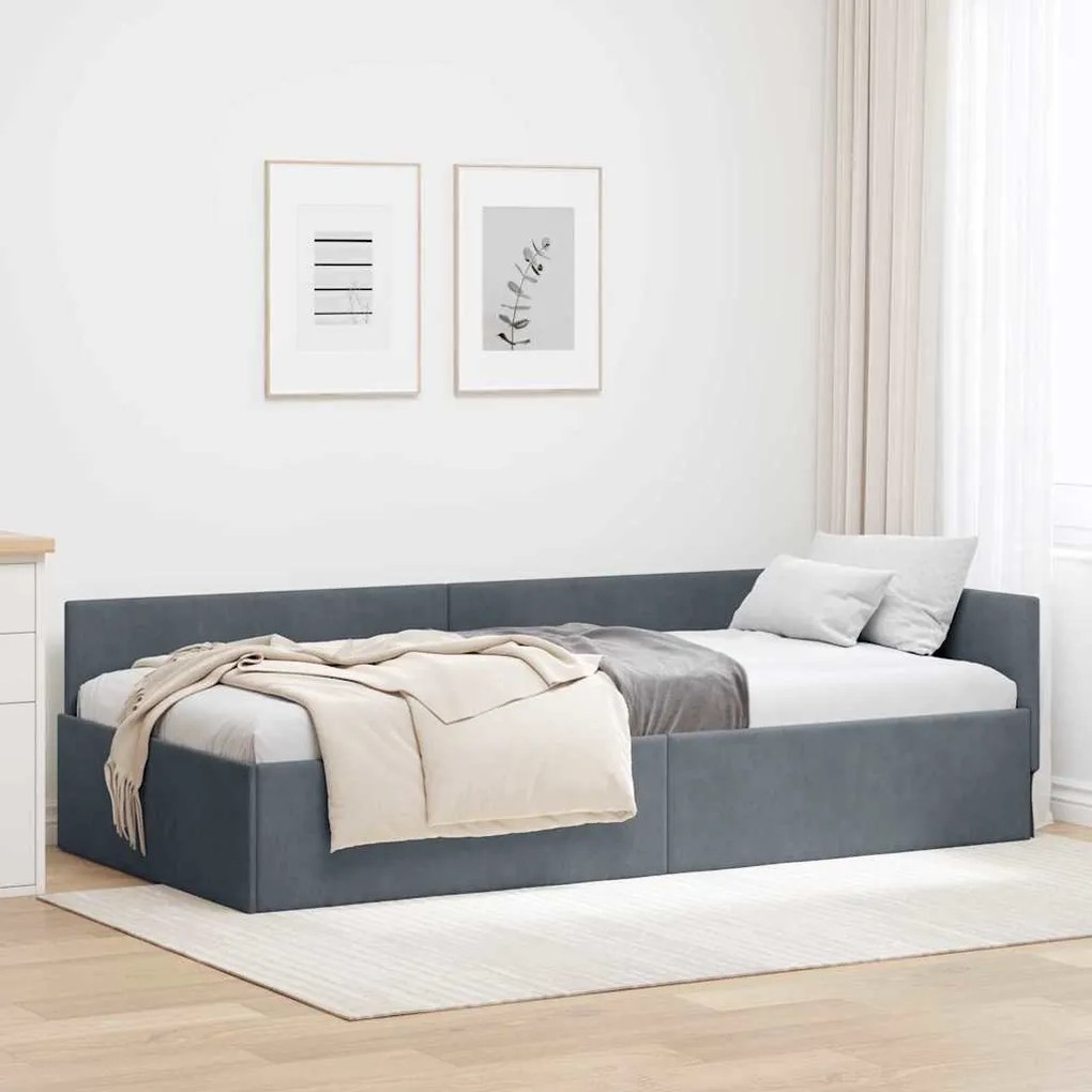 vidaXL Estrutura de Cama de Canto Cinza Escuro 90 cm x 200 cm Veludo