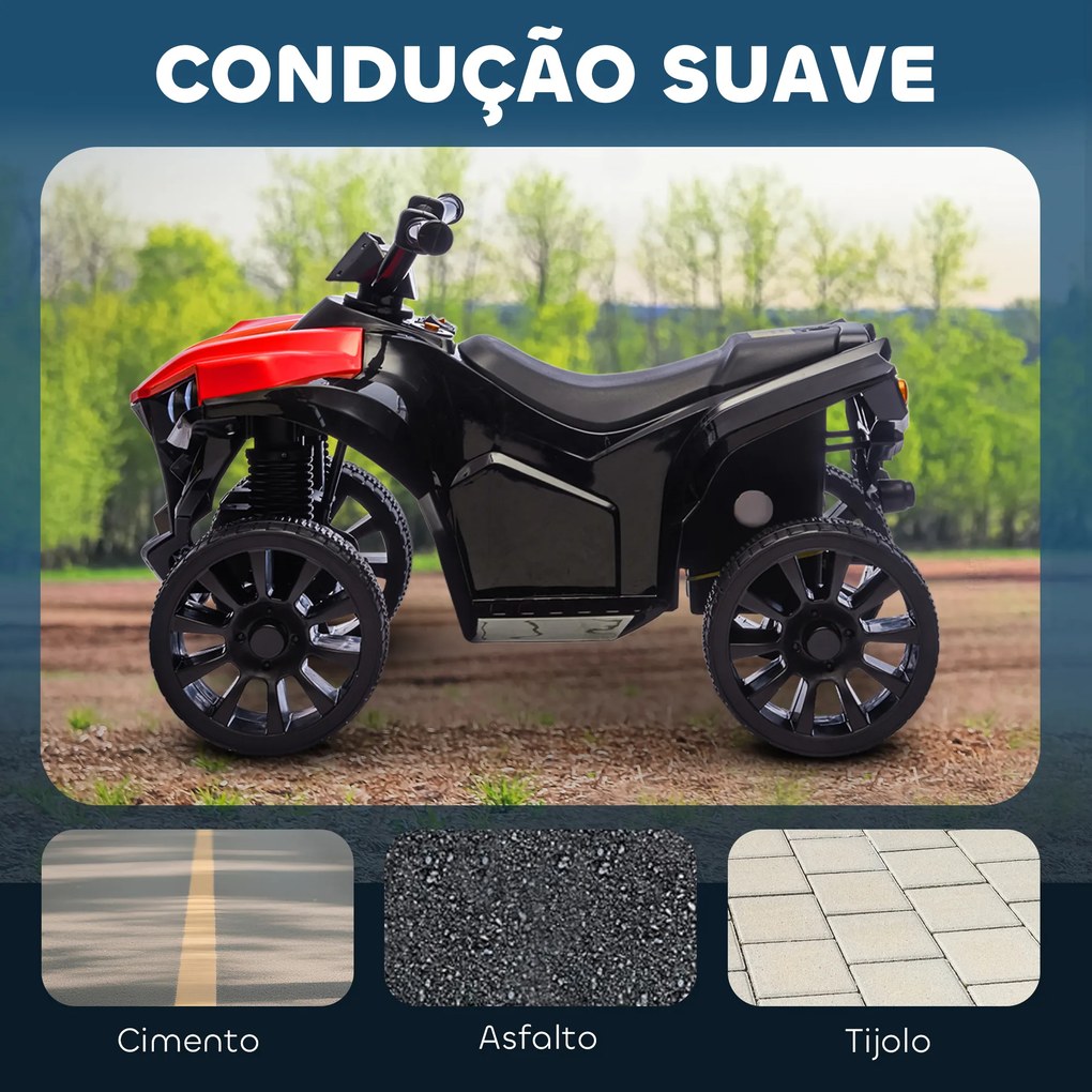 Mota 4 elétrica para Crianças 6 V para Crianças 37-96 meses com Velocidade até 3 km/h Faróis e Música 70x42x45 cm Vermelho