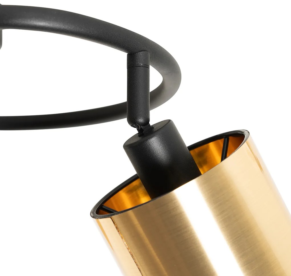 Candeeiro de teto moderno preto e dourado 3 luzes - Lofty Moderno