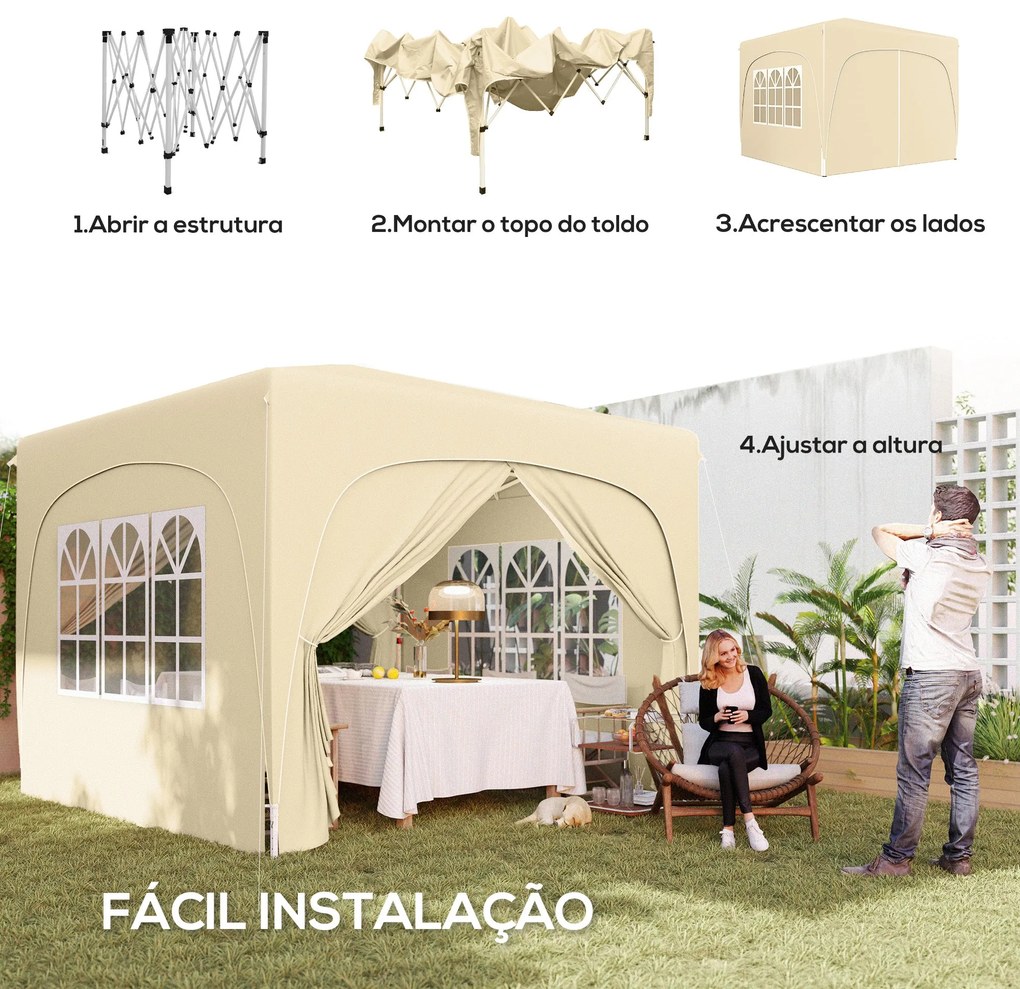 Tenda Dobrável Tenda 3x3 m com Painéis Laterais UPF50+ Tenda de Jardim
