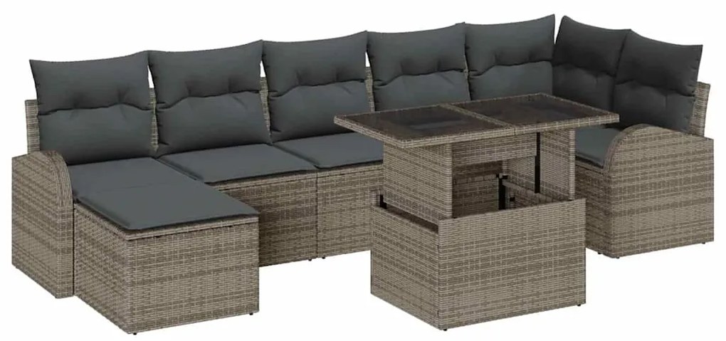 Conjunto de Sofá de Jardim de 8 Peças com Almofadas Cinzento de Vime P