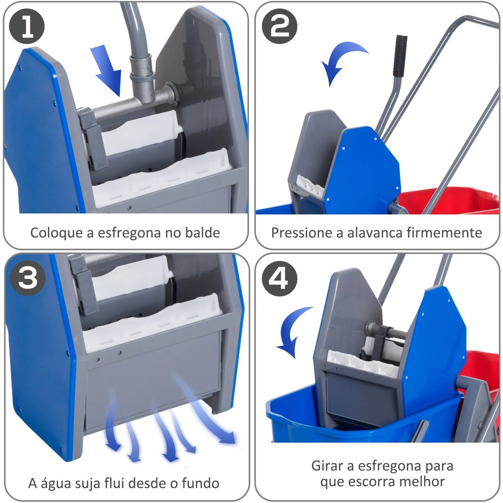 HOMCOM Carro de Limpeza Professional Carro de Limpeza de Metal com 2 B