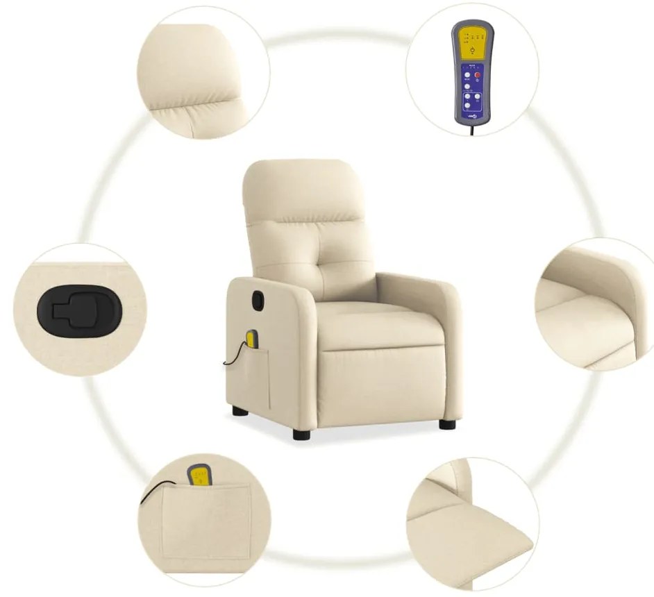 Poltrona de massagens reclinável tecido cor creme