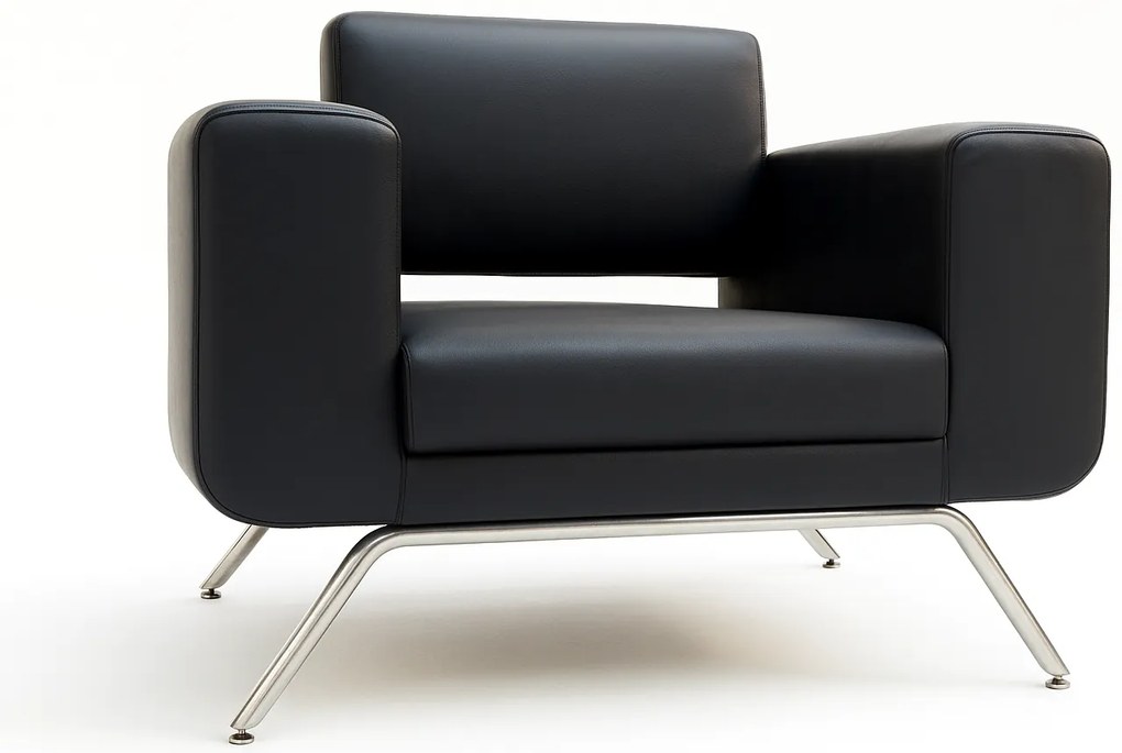 Sofá Individual Nirvana Riva Preto em Pele Sintética com Pernas Cromadas 102x76x85 cm