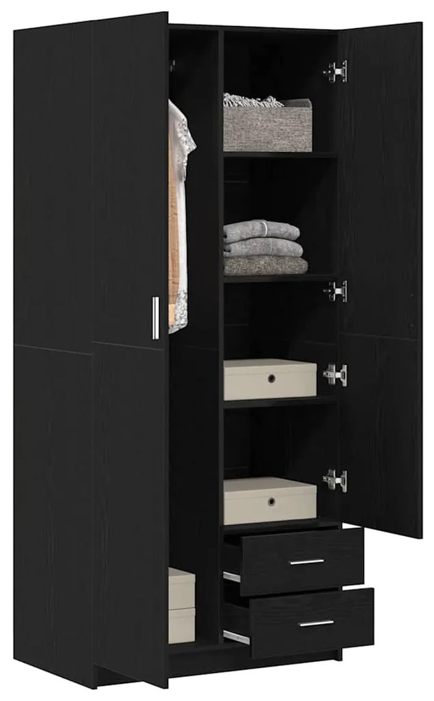 Guarda-roupa vidaXL Preto Carvalho 80x52x180 cm Madeira de engenharia