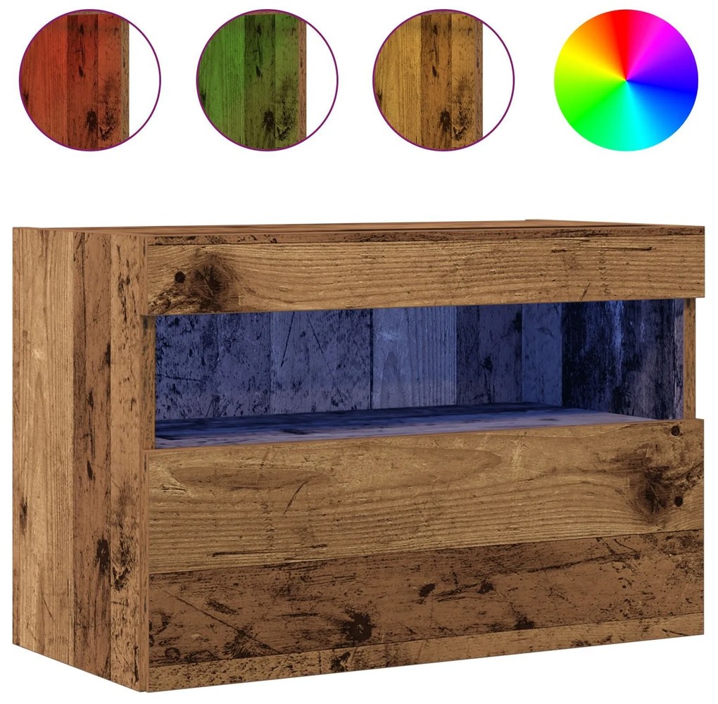 Gabinete de TV vidaXL com Luzes LED Madeira Antiga 60x30x40 cm
