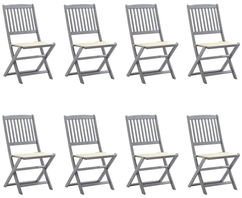 Cadeiras de exterior dobráveis 8pcs c/ almofadões acácia maciça