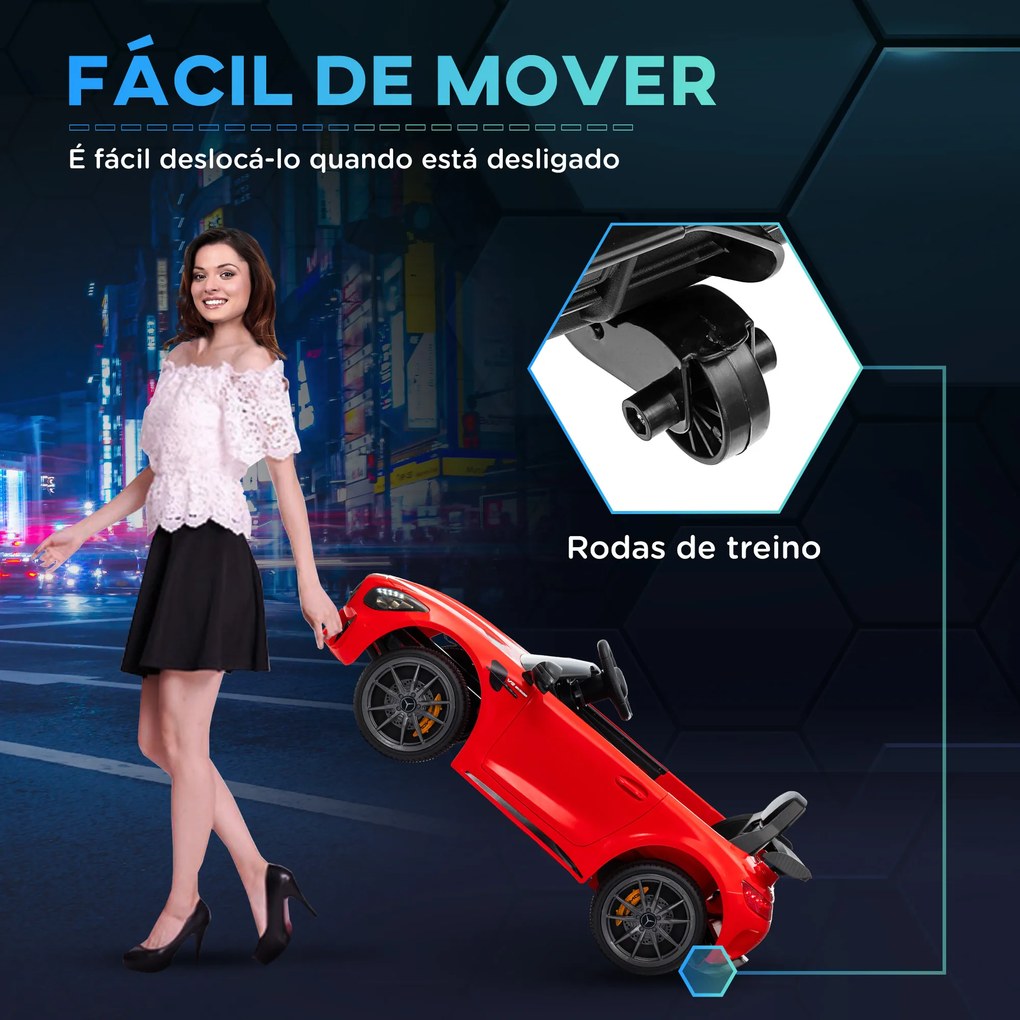 Carro Elétrico para Crianças Carro Mercedes-Benz AMG GTR com Bateria 12V Faróis  Buzina e Música 108x67x46 cm Vermelho