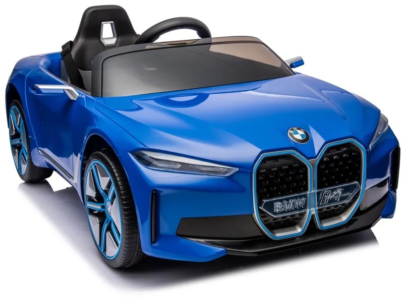 Carro elétrico bateria para Crianças BMW i4, 12 volts 4x4, módulo de música, banco em pele, pneus de borracha Azul
