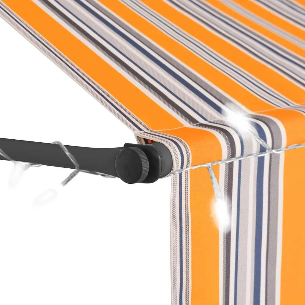 Toldo retrátil manual com LED 250 cm amarelo e azul