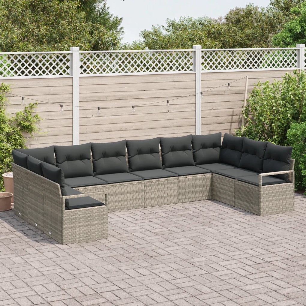 Conjunto de Sofá vidaXL com 10 Peças e Almofadas Cinza Claro Rattan de