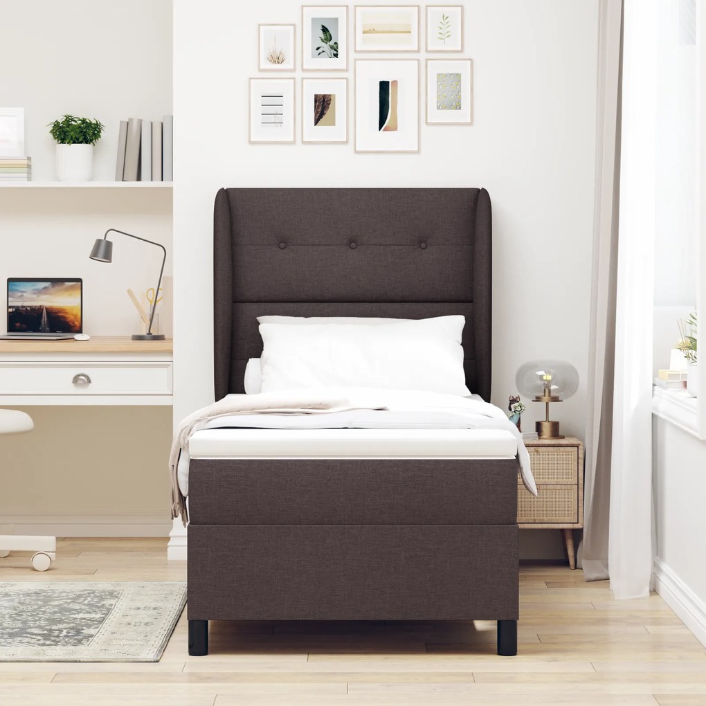Cama Box Spring com Colchão vidaXL Castanho Escuro 90x200 cm Tecido