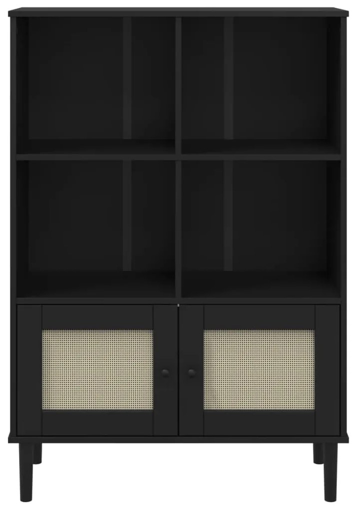 Estante SENJA aspeto de vime 90x35x130 cm pinho maciço preto