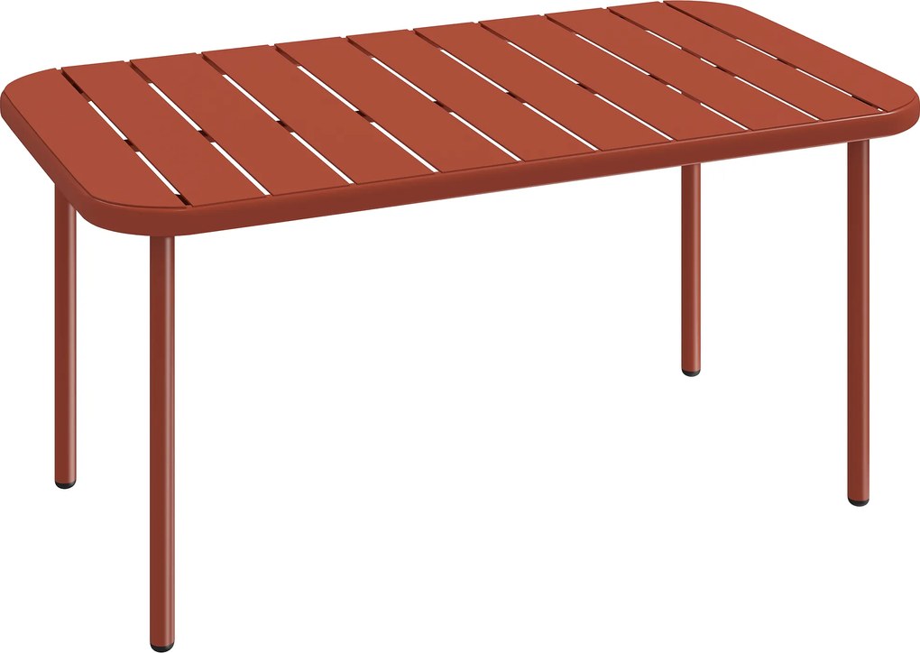 Outsunny Mesa de Centro de Jardim em Aço Galvanizado, Tampo Ripado, Mesa Retangular com Cantos Arredondados, 90x50x43cm, Vermelho | Aosom Portugal