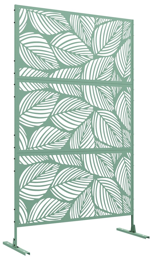 Outsunny Biombo Exterior Separador Ambientes 3 Peças Padrão Flores Estrutura Aço Resistente 122x45x198 cm Verde | Aosom Portugal