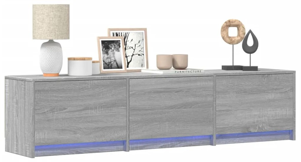 vidaXL Móvel de TV com luzes LED derivados de madeira cinzento sonoma