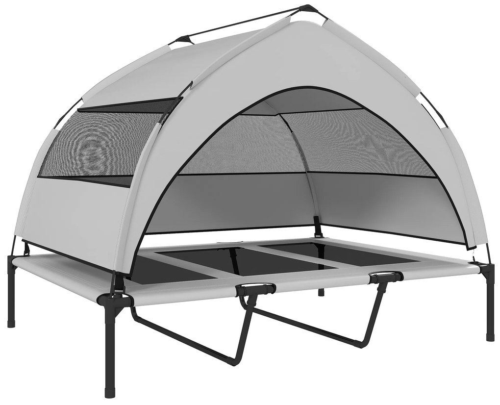 Pawhut Cama para Cães com Cobertura em 3 Lados Removível em Poliéster e Aço 122x92x94 cm Cinza Claro e Preto | Aosom Portugal