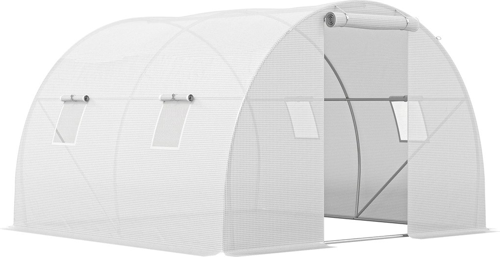 Outsunny Estufa de jardim túnel 9 m² 4 janelas, porta enrolável com zíper, estrutura aço galvanizado, cobertura PE 3 x 3 x 2 m branco | Aosom Portugal