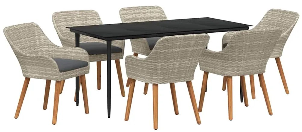 Conjunto de sala de jantar 7 pcs Cinza claro e preto Largo