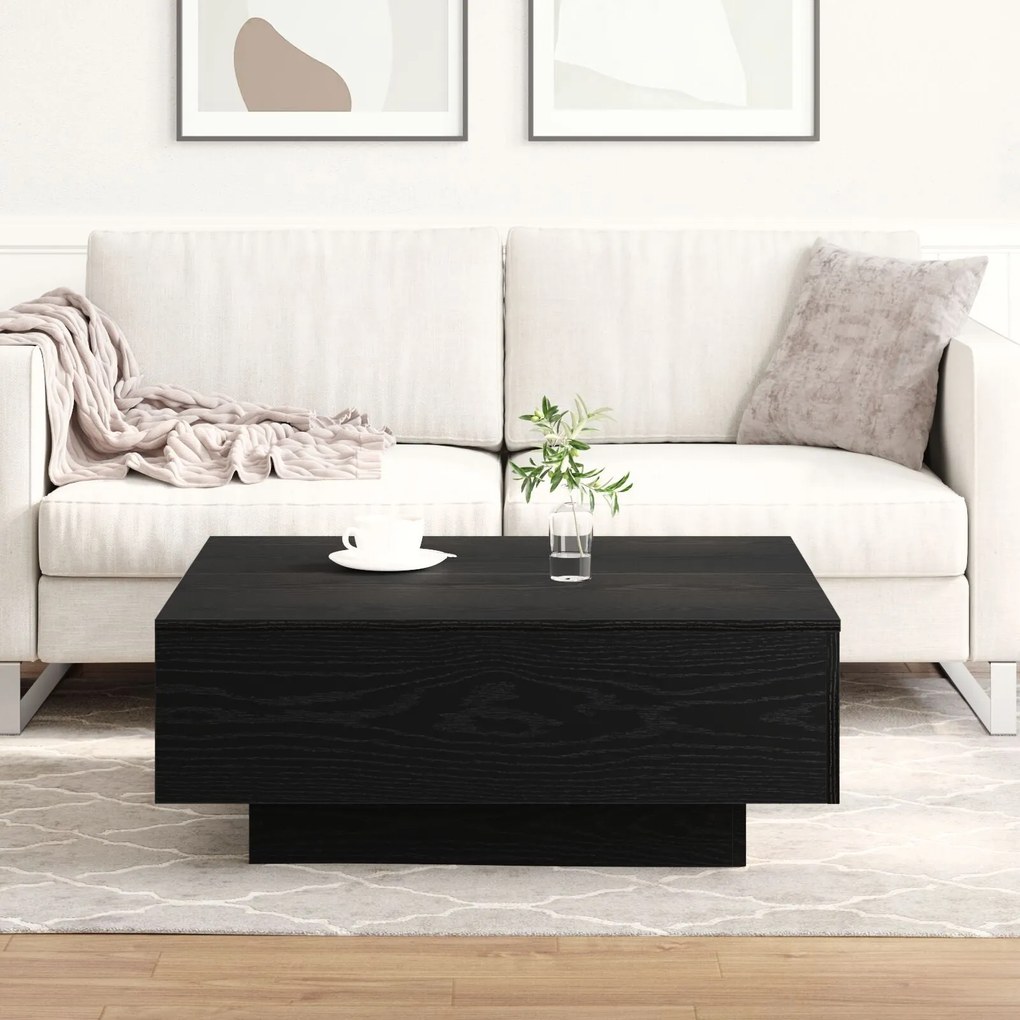 Mesa de Centro vidaXL Preta em Carvalho 80x80x31 cm em Madeira Revesti