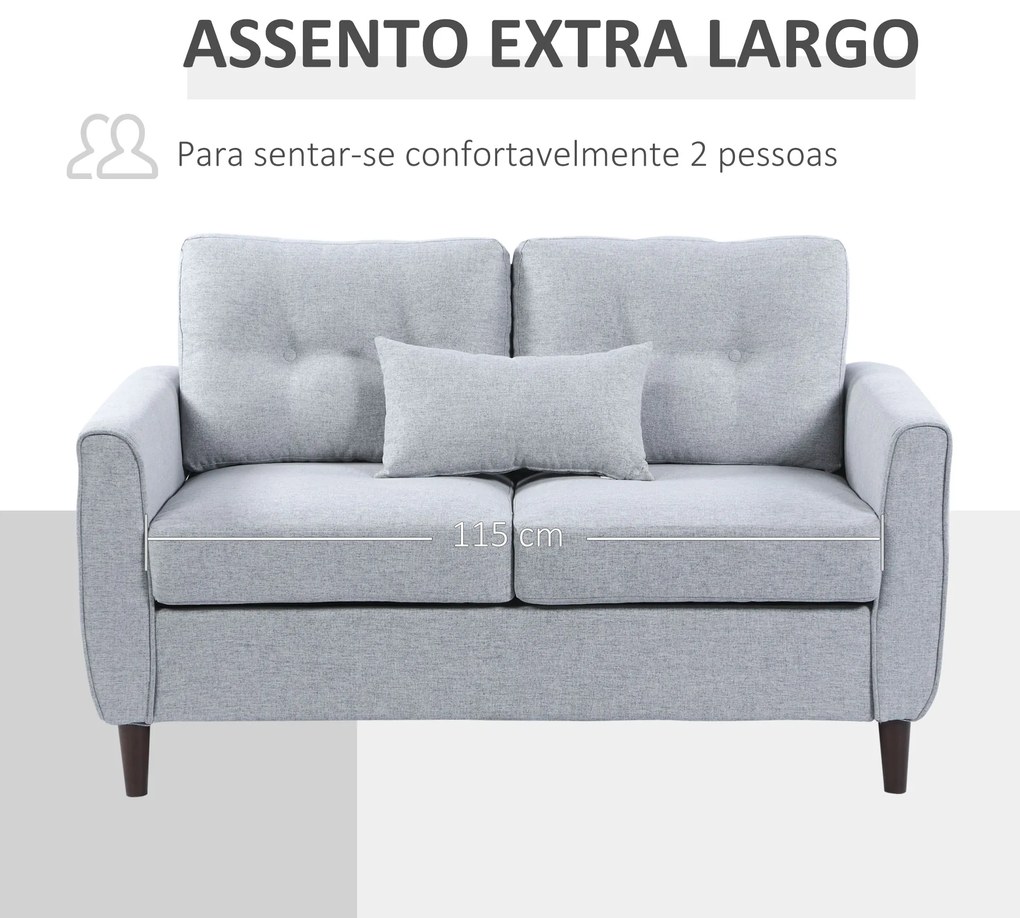 Sofá de 2 lugares Poltrona de dois lugares para sala de estar com almofadas e assento acolchoado fronha lavável 140x78x83 cm cinza claro