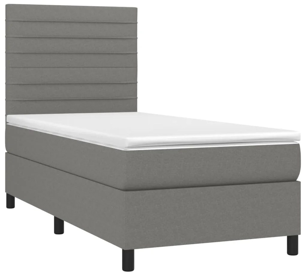 Cama box spring c/ colchão e LED 80x200 cm tecido cinza-escuro