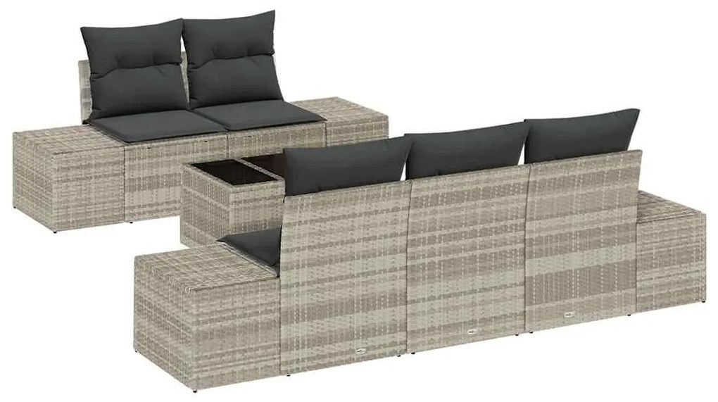 Conjunto de Sofá de Jardim 6 Peças com Almofadas Cinza Claro em Rattan