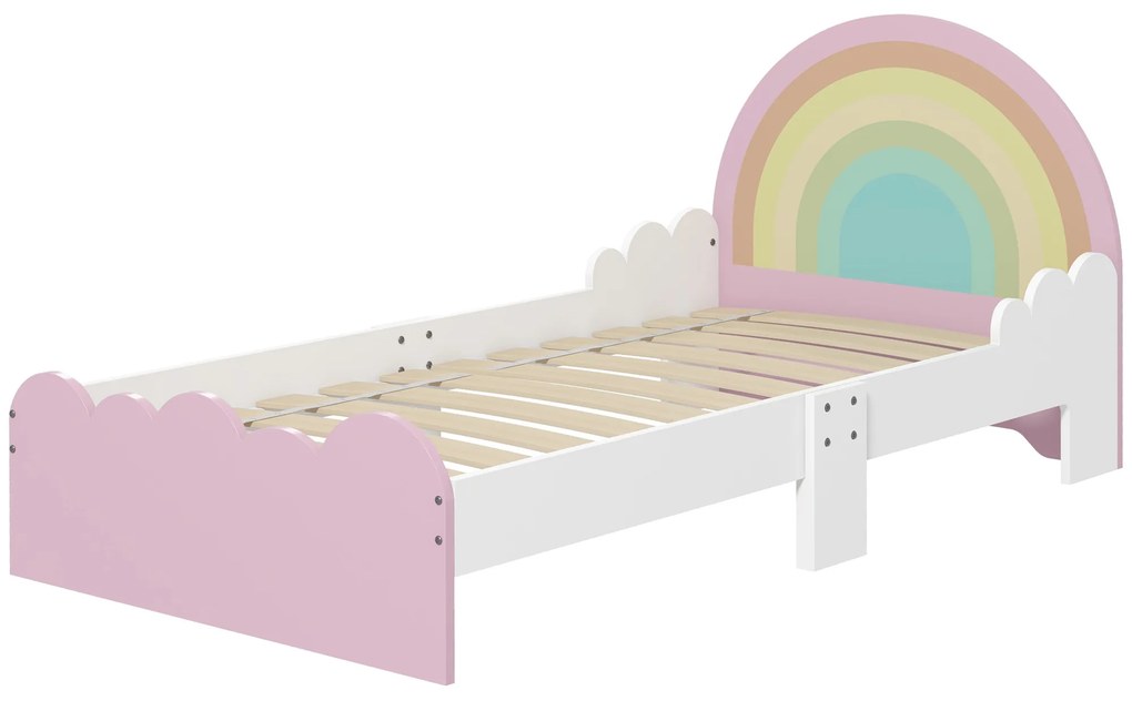ZONEKIZ Cama para Crianças de 3-6 Anos 143x74x66 cm Cama Infantil de Madeira em Forma de Arco Íris Rosa | Aosom Portugal