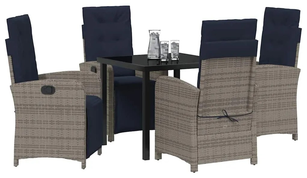 Conjunto de Jantar de 5 Peças pra Jardim em Rattan Sintético Cinza