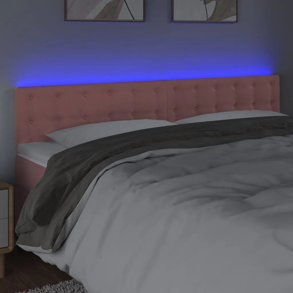 Cabeceira de cama c/ luzes LED veludo 160x5x78/88 cm rosa