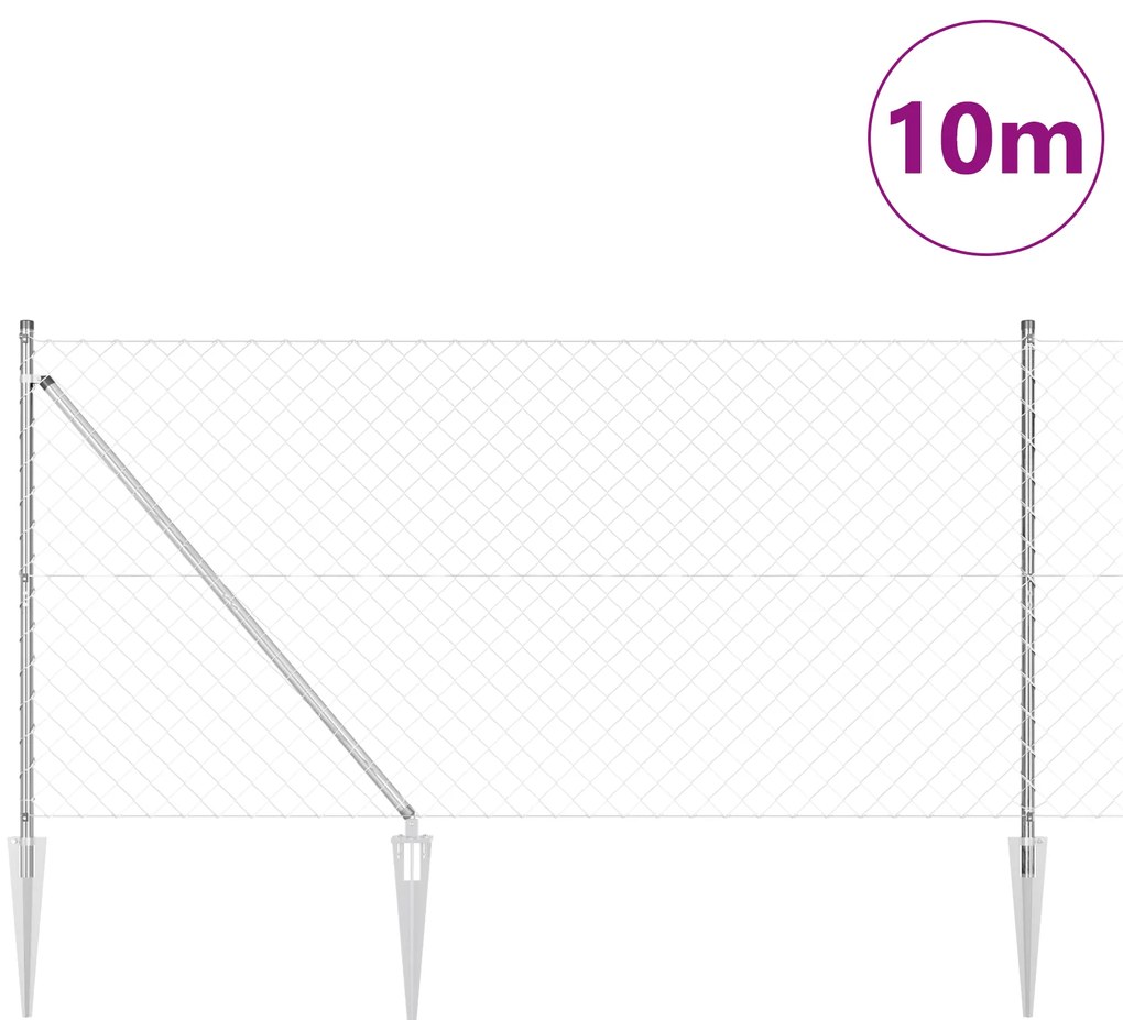 Cerca de Cadeia com 7 Postes de Estaca 1.4x10 m Aço Galvanizado