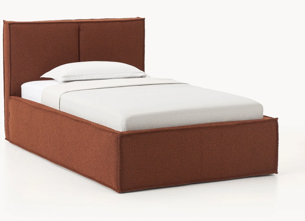 Cama de solteiro estofada em bouclé com arrumação Dream