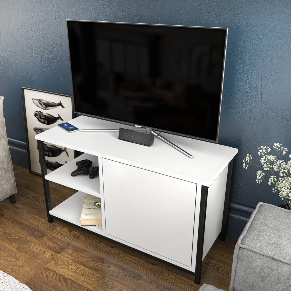 Móvel TV Muskegon – Preto e Branco – 89,6x35,3x50,8 cm