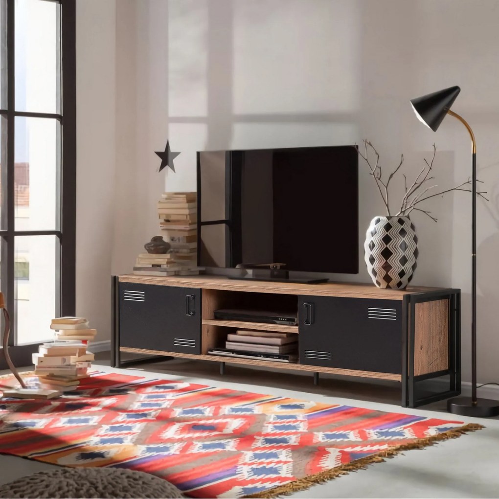 Conjunto de Mobiliário de Sala de Estar Cosmo – Pinho Atlântico/Preto