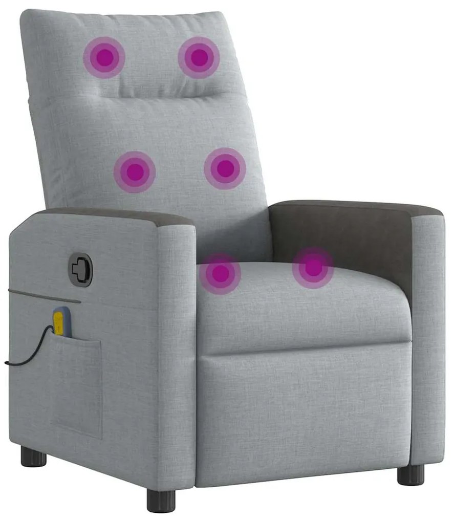 Poltrona de massagens reclinável tecido cinzento-claro