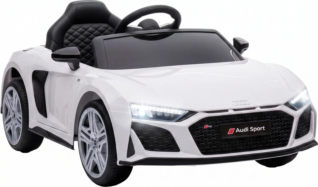 AIYAPLAY Carro Elétrico Infantil Audi R8 Spyder 12V com Comando 2,4 GHz, 2 Motores e Suspensão Traseira, Branco | Aosom Portugal