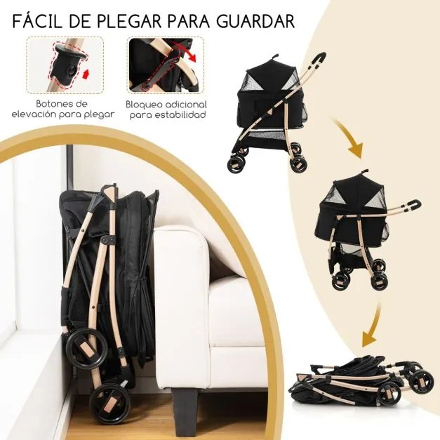 Carrinho de passeio dobrável para animais de estimação toldo ajustável e cesto de arrumação 88 x 48 x 98 cm