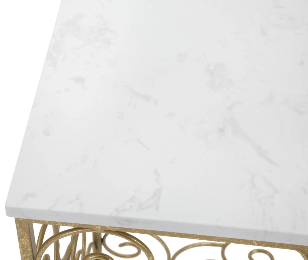 CONJUNTO DE 2 MESAS DE APOIO ESPIRAL 34X34X70-29X29X60 CM DOURADO E BRANCO