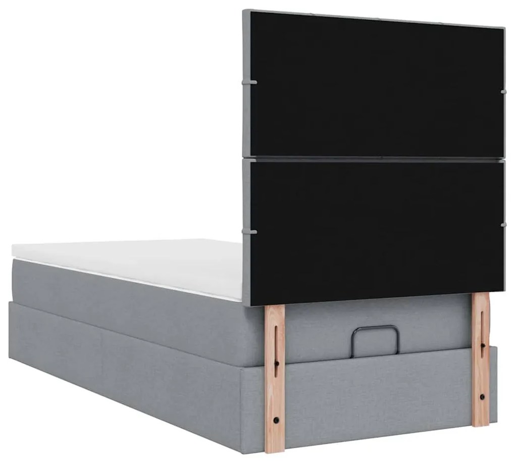 Cama otomana com colchão 90x200 cm tecido cinzento claro