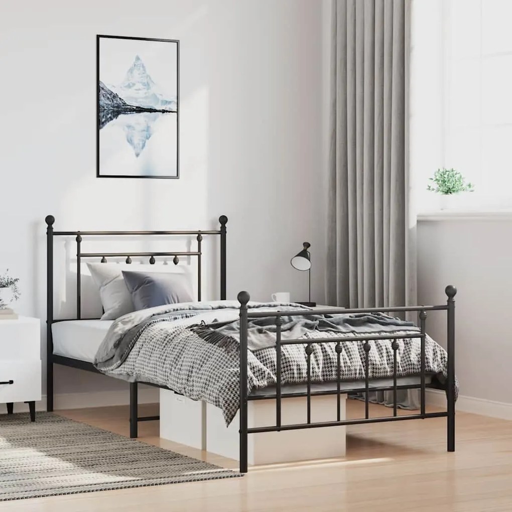 Estrutura de cama com cabeceira e pés 100x200 cm metal preto