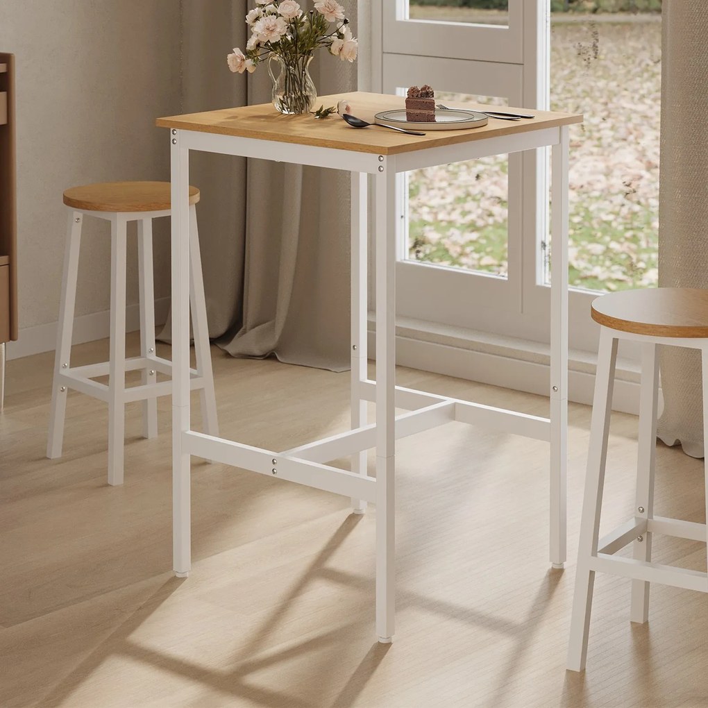 Mesa de bar, mesa de cozinha, mesa alta (BANCOS NÃO INCLUIDOS) 60 x 60 x 92 cm Bege carvalho + branco