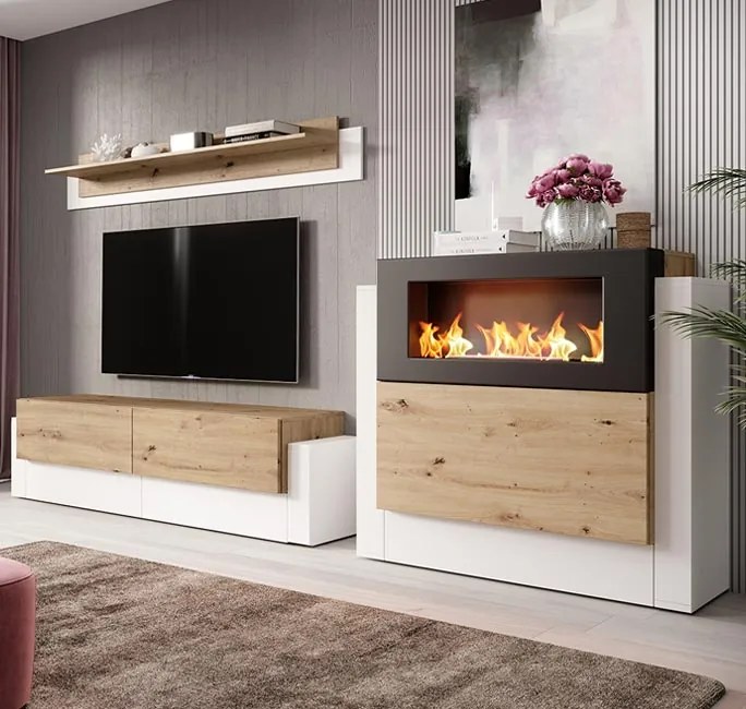 Mueble de salón modelo Berila color blanco y artrisan (2,9m)