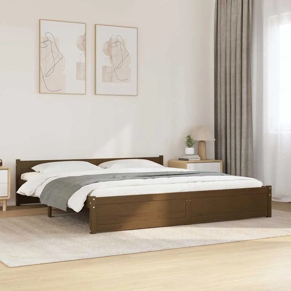 Estrutura de cama 200x200 cm madeira maciça castanho mel