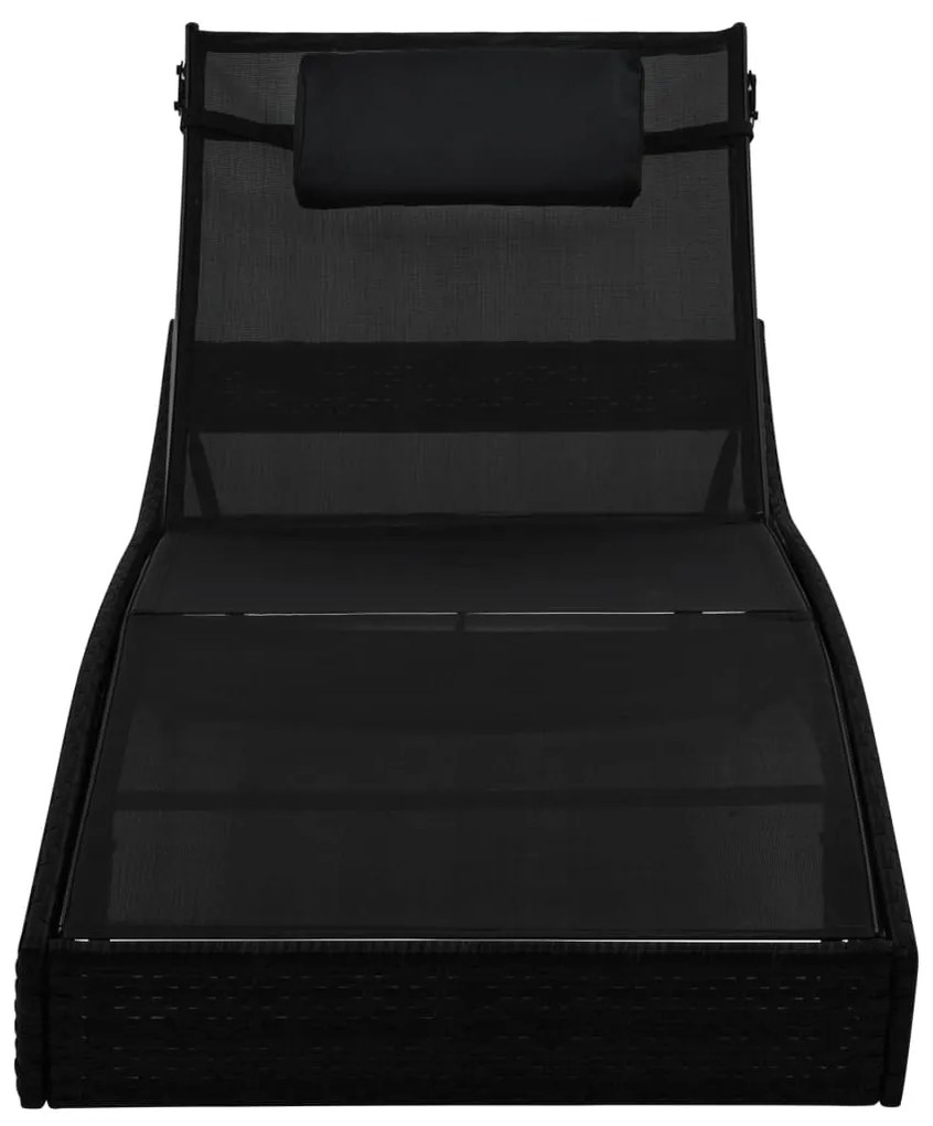 Espreguiçadeiras com mesa 2 pcs vime PE e textilene preto