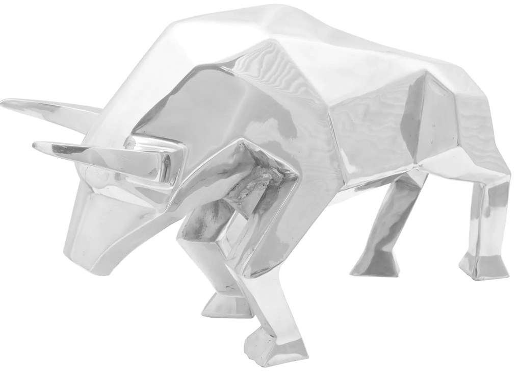 Escultura de Touro vidaXL Prateada 74x23x39 cm Alumínio