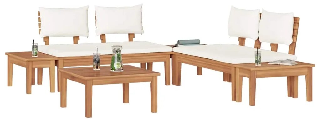Conjunto de Bancos de Jardim com cortinas 3 pcs Marrom e Creme